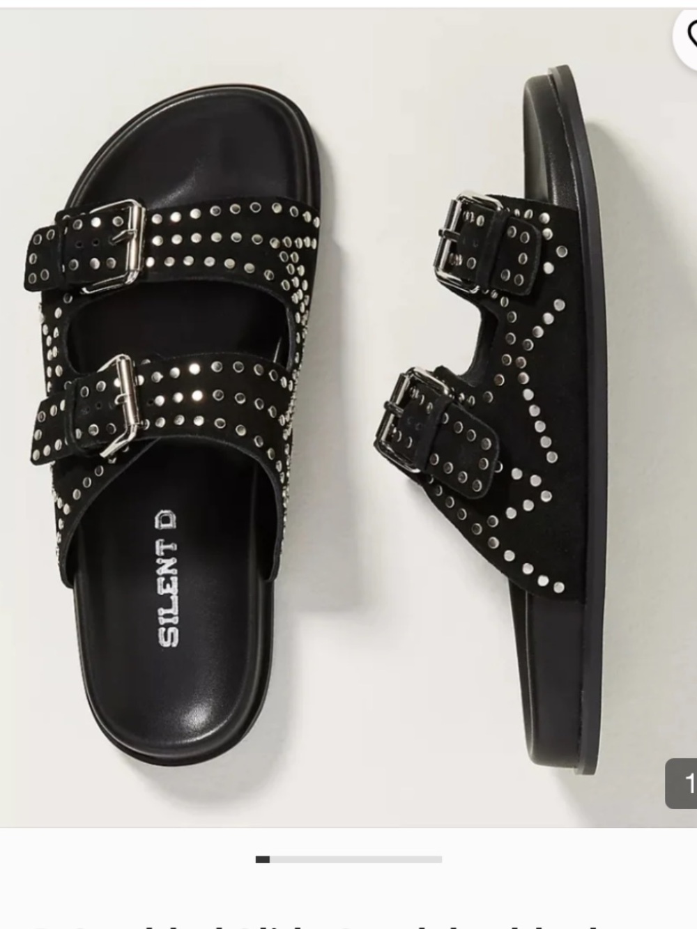 Silent D Black Studded Dual-Buckle Slide Sandals